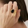 Anillo de Ágata Negra Natural para Mujer, Anillo de Cristal de Té Irregular de Nueva Moda, Estilo Retro Simple Ajustable Vintage Único