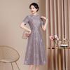 Novo Vestido de Banquete de Casamento Estilo Chinês para Mães, Fortemente Embellished com Lantejoulas e Renda, Cheongsam Aprimorado, Vestido de Brinde para Banquete de Casamento Emagrecedor de Alta Qualidade
