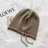 Gorro de punto para mujer de otoño e invierno, adelgazante, sombrero para clima frío, circunferencia de cabeza grande, protección para los oídos, cordón, borde enrollado, gorro de lana tejido