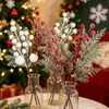 Decoraciones Navideñas Transfronterizas, Copos de Nieve, Hojas de Pino, Piñas, Artículos Decorativos, Venta al por Mayor de Fabricantes, Bayas Rojas Artificiales con Escarcha, Ramas con Bayas Blancas