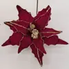 Flor Popular de Natal Transfronteiriça com Cabeças de Flor e Galhos com Pó Dourado, Decorações de Árvore de Natal, Flores Artificiais de Natal