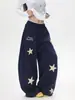 Pantalones de chándal retro americanos bordados con estrellas para hombre y mujer, corte holgado, adelgazantes, pierna ancha, cordón, casual callejero, pantalones de baile jazz