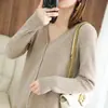 Nuevo Suéter de Punto de Manga Larga para Mujer con Cuello en V, Cardigan de Punto Acanalado, Suéter de Color Sólido, Abrigo, Top para Mujer, Transfronterizo