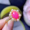 Anel de Opala Rosa Natural, Opala Rosa com uma Textura Delicada e Quente, Pedra Principal 7X9Mm, Disponível para Vendas ao Vivo