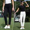 Calça Comprida de Golfe Feminina Primavera/Verão 2026 com Barra Dividida e Cintura Elástica Calças Femininas
