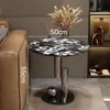 Mesa Lateral de Piedra de Lujo Ligero Estilo Italiano, Mesa Redonda de Lujo Ligero para Sala de Estar, Mesa Cuadrada de Esquina de Alta Gama, Mesa Redonda Pequeña de Piedra de Lujo para Balcón Minimalista