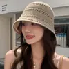 Sombrero de Pescador para Mujer, Sombrero de Cubo de Punto Calado Colorido de Verano, Sombrero de Sol Versátil a la Moda, Sombrero de Paja para Viajes al Aire Libre