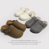 Pantuflas esponjosas de suela gruesa para mujer 2024 otoño e invierno nuevo forro polar cálido lana de cordero exterior punta cubierta media zapatilla zapatos de algodón