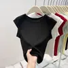 Top de Verano de Estilo Coreano de 7 Colores con Cuello Redondo Dulce Picante para Chica sin Mangas Ajustado Moderno de Manga Corta para Mujer