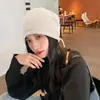 Gorro de Punto para Mujer, Gorro Holgado de Otoño e Invierno, Estilo Japonés, Hilo Versátil Negro, Circunferencia de Cabeza Grande, Gorro para el Frío Postparto, Gorro de Moda para Hombre