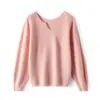 Camiseta Base de Punto de 100% Cachemira Pura con Cuello en V para Otoño e Invierno, Suéter Pulóver Holgado para Mujer, Color Sólido, Casual, Interior, Top Estilo Occidental