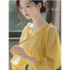 2025 principios de otoño estilo burbuja cuello de encaje amarillo manga larga camisa de gasa principios de otoño atmósfera estilo coreano para llevar top mujeres