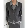Cardigan Tricotado Masculino Retro Americano Cleanfit Costura Falsa de Duas Peças Cor Contrastante Versátil Jaqueta Pesada Outono Inverno