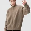 Cardigan de Tricô com Zíper Outono e Inverno Tricô de Gola Alta Masculino Simples Cor Lisa Tricô Solto Jaqueta Versátil Masculino Tendência