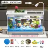 Aquário Personalizado para Uso Doméstico na Sala de Estar, Aquário de Mesa com Paisagismo, Filtração, Oxigenação, Tanque Ecológico Tudo-em-Um com Tampa, Aquário para Peixes Dourados