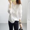 Camisa de algodão e linho bordada branca estilo japonês feminina primavera e verão fina solta emagrecimento pulôver decote em v camisa simples top