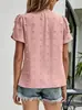 Camisa Bordada com Manga Bufante Estilo Europeu e Americano Transfronteiriça para Mulheres, Verão 2025, Caimento Solto, Elegante, Casual, Versátil, Gola Redonda, Manga Curta