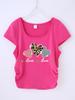 Camiseta de niña con patrón popular transfronterizo que se puede hacer DIY 4-14 años de edad con estampado de dibujos animados para niñas deportiva y de ocio tops de color puro