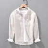 Camisa de Lino Hilado para Hombre Cuatro Estaciones Manga Larga Top Estilo Coreano Lino Transpirable Camisa talla extra Casual Holgado para Hombre