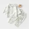 Conjunto de Gaze para Bebê Roupas de Casa para Bebê Manga Longa Top de Fibra de Bambu Calça Roupas de Verão com Ar Condicionado para Crianças Meninos Meninas