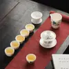 Moda Nacional China Dehua Mate Jade Gordo Porcelana Blanca Traje Hogar de Gama Alta Tapa Tazón Caja de Regalo Traje Taza de Degustación Imprimible