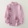Moda de principios de primavera: Lujo Ligero, Tops Chic de Gama Alta Estilo Francés, Elegantes Camisas Rosas Bordadas de Manga Larga para Mujer