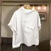 Exclusivo transfronteiriço para tamanho extra grande 300 jin irregular com capuz manga curta proteção solar camisa masculina feminina verão marca moderna fina solta