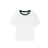 Camiseta de Manga Corta Lyocell Tencel Lino con Cuello Color Block, Tejido Fino Primavera/Verano, Hombro Ligeramente Caído, Suéter Casual Base