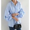 Camisa de Primavera Japonesa y Coreana con Sentido de Diseño Nicho Nuevo, Cuello Vertical, Holgada Casual, Combinable con Todo, Manga Linterna, Top para Mujer