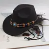 Fedora de lã, chapéu de cowboy, estilo étnico masculino e feminino, chapéu de sol estilo europeu e americano para casais primavera e verão, chapéu de jazz