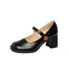 Versão em Couro de Vaca ~ Sapatos Mary Jane Franceses de Couro Genuíno para Mulheres, Estilo Preppy Retrô Bico Quadrado Fivela Boca Rasa Sapatos Baixos e Saltos Altos