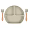 En Stock Vajilla Infantil Compartimentada Tazón de Silicona con Ventosa para Bebé Cuchara para Bebé Plato de Silicona con Popote Integrado