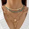 Joyería Yongge Conjunto de Collares Superpuestos Estilo Étnico Europeo y Americano Colgante de Gota de Agua Colorido de Lujo Ligero Retro Collar Exagerado