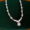 Colar Quadrado de Pérola com Zircônia e Contas, Corrente para Clavícula Elegante de Luxo Discreto de Nicho, Colar Versátil Elegante para o Dia a Dia Atacado