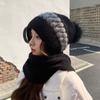 Chapéu de Lã Feminino Outono e Inverno Chapéu e Cachecol de Veludo Tudo-em-Um Chapéu Engrossado Estilo Coreano Versátil Estilo Japonês Fofo Proteção para Orelhas Chapéu de Tricô