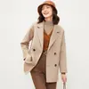 Abrigo de cachemira de alta gama de doble cara para mujer, de longitud media, con cuello de blazer, fuera de temporada, corte holgado, abrigo de lana de doble botonadura para personas petite