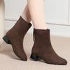 Botas Curtas Elásticas Forradas com Lã de Salto Médio para Outono Inicial e Primavera para Mulheres, Novas Botas de Cano Médio em Couro Macio com Salto Grosso Slim para Outono e Inverno de 2026