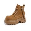 Botas Martin de Cuero Suave Mate con Punta Ancha para Mujer 2025 Nuevo Estilo Moda Versátil Plataforma de Aumento de Altura Botines de Suela Gruesa