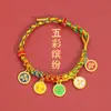 Pulsera tejida a mano de Xizang con Nudo de Flor de Melocotón de la Fortuna de Cinco Vías, Cuerda Multicolor Estilo Étnico, Pulsera de Cuerda Roja de la Montaña Wutai