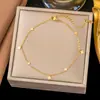 Tobillera de Acero de Titanio con Perlas Doradas Simple de Venta Caliente Transfronteriza Sin Decoloración para Mujer, Tobillera de Verano de Lujo Ligero con Sentido de Alta Gama, Sonrisa, Diamante Individual para Mujer