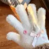 Luvas de Pelúcia Quentes Tricotadas de Cinco Dedos com Gatinho de Strass para Mulheres no Inverno, Versáteis à Prova de Frio e Vento para Ciclismo, Aconchegantes