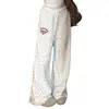 Calça Casual Longa de Bordado Transfronteiriço com Bolinhas para Mulheres, Novo Estilo Primavera/Verão, Cintura Elástica, Corte Solto, Estilo Preguiçoso, Calça Longa de Perna Larga Emagrecedora