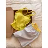 Pijama Amarillo Estilo Coreano Inspirado en Ins Design con Copas en el Pecho para Mujer, Nuevo Modelo Verano 2026, Conjunto de Ropa de Casa con Camisola y Pantalones Largos