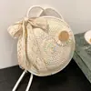 Bolsa Têxtil Tecida à Mão Nova Moda Design de Nicho Bolsa Tecida de Palha Versátil Bolsa Transversal Pequena Redonda Quente Transfronteiriça