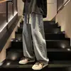 Jeans Retro Explosivos para Hombre Verano Cordón Holgados Rectos Estilo Americano High Street Chicos Pantalones de Pierna Ancha Finos