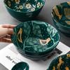 Vajilla de cerámica japonesa de 8 pulgadas pintada a mano en relieve bajo cubierta restaurante hilo tazón Sheng grande para el hogar tazón grande para sopa