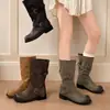 Botas de media caña con tacón grueso y hebilla estilo Melard para mujer, nuevas botas de montar vintage de verano con un aire de alta costura.