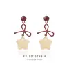 Muy Adecuados para Usar en Otoño e Invierno ~ Pendientes de Aro de Lana Tejida Color Marrón Retro Maillard Pendientes Atmosféricos para Mujer