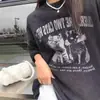 Camiseta Trendy Estilo Americano Oversize Lavada Vintage Manga Corta para Hombre y Mujer, Top Retro de Verano de Gama Alta con Estampado de Gato