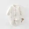 Macacão de cashmere e seda para recém-nascidos e bebês, acolchoado e espesso de 150g, adequado para uso ao ar livre, roupas de outono e inverno para bebês